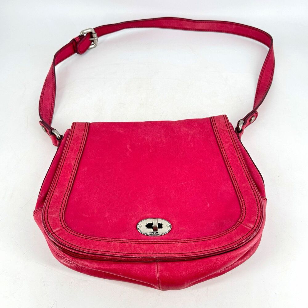 Fossil Marlow ZB5563 Pink Leather Shoulder Bag Turn Lock Long Live Vintage